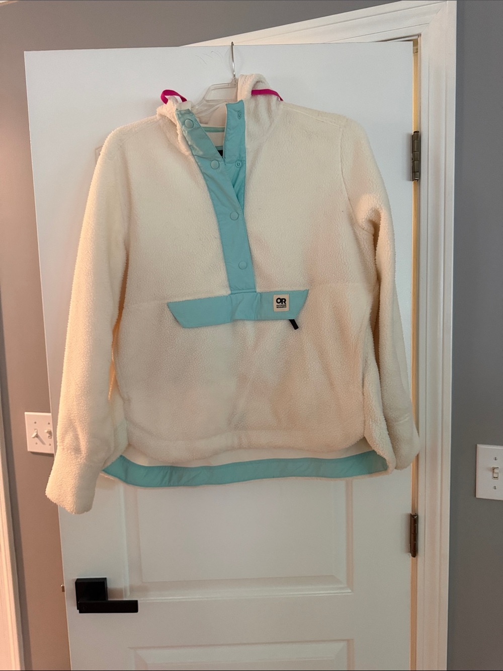 Outdoor Research Cream Sherpa Pullover with Teal Trim
